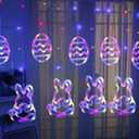 Dazzle Bright Easter Lights, 222LED 9FT Pastel Rabbit and Eggs Curtain String Lights with 8 Modes, Plug in Easter Decorations for Indoor Window Outdoor Party Decor (Multi-Colored)