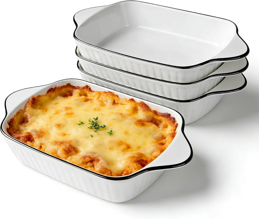 34oz Small Ceramic Casserole Dishes Set Of 4 - 1000ml Rectangular Lasagne Dish With Handles, Suitable For Ovens And Microwaves, Compact Size Ideal For Gratins, Pasta Dishes, Tiramisu And Baked Goods