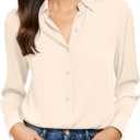 COUXILY Beige Dress Shirts Women Womens Blouse Button Down Up Silk Shirt Long Sleeve Blouses Collared Slim Wrinkle Free Fit Formal Tops for Casual Work Business Tunic Work Top Cream Size XL