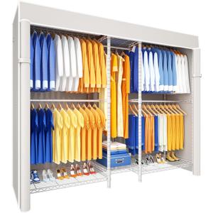 Ulif E12C Pro Heavy Duty Closet Organizer SystemFreestanding Clothing Racks for Hanging ClothesAdjustable Garment Rack 71"W x 16"D x 76.5"H Hold 960lbsWhite Clothing Rack with White Dustproof Cover