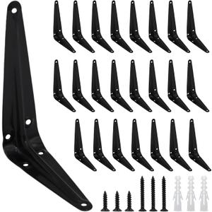 24Pcs 5 x 4 Inch Black Shelf Brackets, Heavy-Duty Metal Steel Corner L Brackets for Shelves Shelf, Bookshelf, Garden Boards, Wall Hanging Shelves Decoration Clapboard