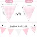 GCQQ 39Ft Pink White Party Decoration, 42Pcs Large Striped and Checkered Fabric Banner Garland, Triangle Banner Flags for Valentine's Pink Party, Wedding, Bridal Baby Shower, Home Nursery Decoration