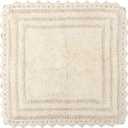 RAJRANG Bath Mat for Bathroom Kitchen and Spa with Crochet Pattern Cotton Absorbent Soft Reversible Bath Rug Shortbread Square 24 Inches