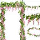 DearHouse 4Pcs 6.6Ft/Piece Artificial Flowers Silk Wisteria Garland Artificial Wisteria Vine Rattan Silk Hanging Flower for Home Garden Outdoor Ceremony Wedding Arch Floral Decor(Pink)