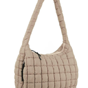 Quilted Puffer Tote Bag Purse Puffy Crossbody Shoulder Bag,Lightweight Nylon Hobo Bag Puffer Carryall Bag for Women Girl Khaki