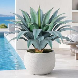 Artificial Agave Plant,30in Faux Plants Outdoor Decor,UV Resistant Large Potted Greenery,Realistic Plastic Succulents Perfect for Front Porch, Patio, Indoor Outdoor Home, Office Decor