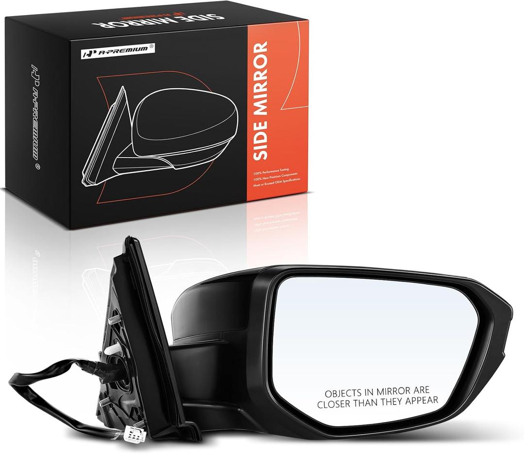 A-Premium Passenger Side Power Door Mirror - Compatible with Honda Civic 2016 2017 2018 2019 2020 2021 - Non-Heated Manual Folding Black Outside Rear View Mirror
