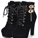 Susanny High Heel Boots for Women,Womens Platform Boot Heels Sexy Round Toe Lace UP High Heels Mid Calf Boots 47