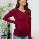 LOMON Maternity Shirts Long Sleeve Thermal Tops Side Ruched Casual Tshirt Crewneck Fleece Base Layer for Pregnant Women (XL)