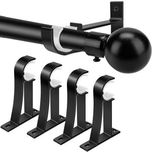 KOLAKO 4 Pack Curtain Rod Bracket, Heavy Duty Curtain Rod Holders Single Decorative Rod Hooks Hanger for 1 Inch Drapes Rod, Black