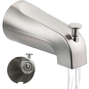 Universal Bathroom Tub Spout with Metal Tub Spout Cover Ring, 5 1/4 Inches Reach Wall Front Mount Faucet with Shower Diverter 1/2 IPS Inside Thread(Brushed Nickel)