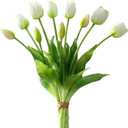 Artificial Flowers 10pcs Fake Tulips Real Touch, Faux Latex Tulips Flowers with Gift Box Soft Faux Tulips Bouquets Arrangements for Party Wedding Home Room Decoration(White)