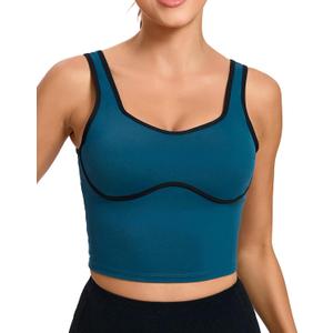 RUNNING GIRL Sports Bras for Women Removable Padded Yoga Tank Tops Sleeveless Fitness Workout Running Crop Tops(2996_Dark Blue_XXL)