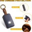 FT FUNTOR for Mazda Key Fob Cover,Leather Key Cover with 4 Buttons,Compatible with Mazda 3/6/3 Hatchback/CX-5/CX-6/CX-9/CX30/CX-50/CX-70/CX-90 with Keychain (Blue-Brown Line)