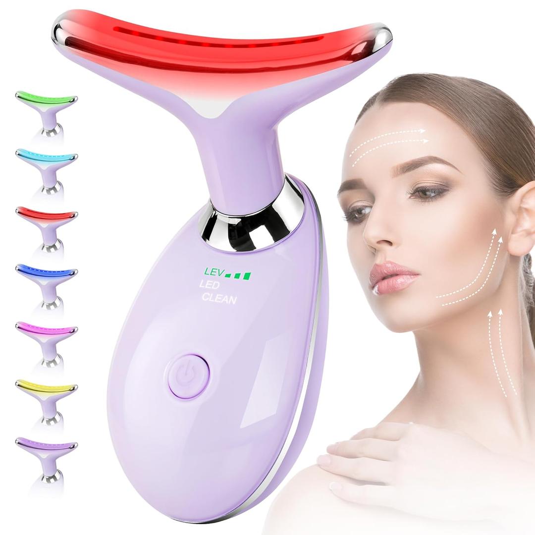 Red Light Therapy for Face, 7 Color LED Facial Light Therapy Wand for Skin Care at Home Blue Light Therapy Face Massager Tool for Neck