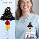 2 x Plifal Christmas Badge Reel Retractable - Cute Christmas Tree Black Cat Santa Hat cat Badge Reel Holder with Alligator Clip, Gifts for Nurse Office Worker Medical Assistant Student ID Accessories