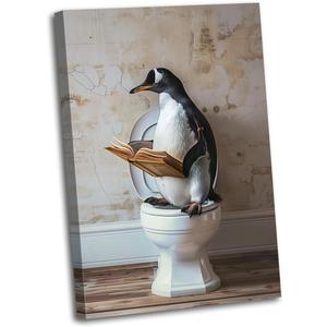 Funny Bathroom Wall Art Abstract Animals Poster Prints Penguin on Toilet Reading Picture for Living Room Farmhouse Decor(Animal-2,16L x 24W)