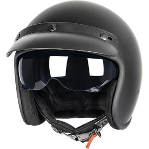 Yesmotor 3/4 Open Face Retro Motorcycle Helmet Vintage Helmet for Motorbike Casco, Moped, Cruiser, Bobber, and Chopper - DOT ApprovedMatte Black, L