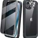 Diaclara Designed for iPhone 15 Case 6.1 Inch,Upgraded Full Body Rugged Clear Bumper Case with Built-in Privacy Screen Protector for iPhone 15,Black