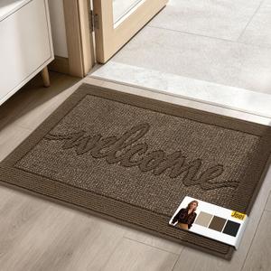 JSEI Door Mat 20"x 32",Absorbent Dirt Welcome Mat,Non-Slip Entryway Rugs Washable Indoor Entrance Mats,Low Profile Floor Mat for Entryway and Front Back Door,Brown