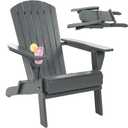 Folding Adirondack Chairs, Outdoor Wooden Lawn Chairs with Cup Holder, Patio Chair for Garden,Yard,Poolside,Backyard, 350lb Weight Capacity (Gray) (Grey)