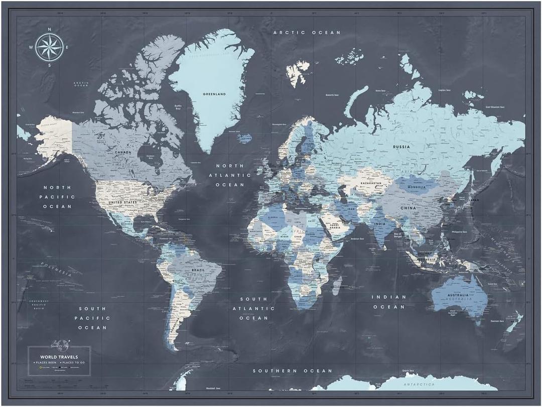 World Map Poster with Pins for Travel Tracking | Laminated Push Pin Travel Map Poster for travel tracking (32 x 24)