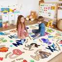 Kids Rugs for Playroom Educational Rug for Learn The ABC Alphabet, Soft Machine Washable Non-Slip Cute Carpet for Classroom Toddler Nursery Kids Room Decor Mat, One Size