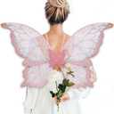 ALIBBON Butterfly Wings Glitter Fairy Wings Costume for Women, Butterfly Wings Princess Angel Elf Dress Up Accessories (Pink)
