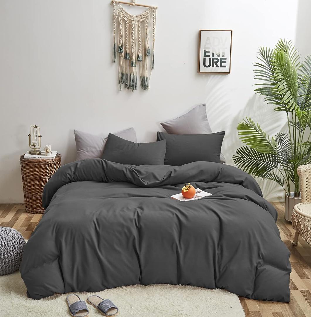 KAREVER Deep Grey Comforter Set Full Dark Gray Beddig Set for Kids Teens Adult Solid Gray Color Bedding Set 3 Pieces with 2 Pollowcases Lightweight Durable Gray Full Blanket Quilts Set