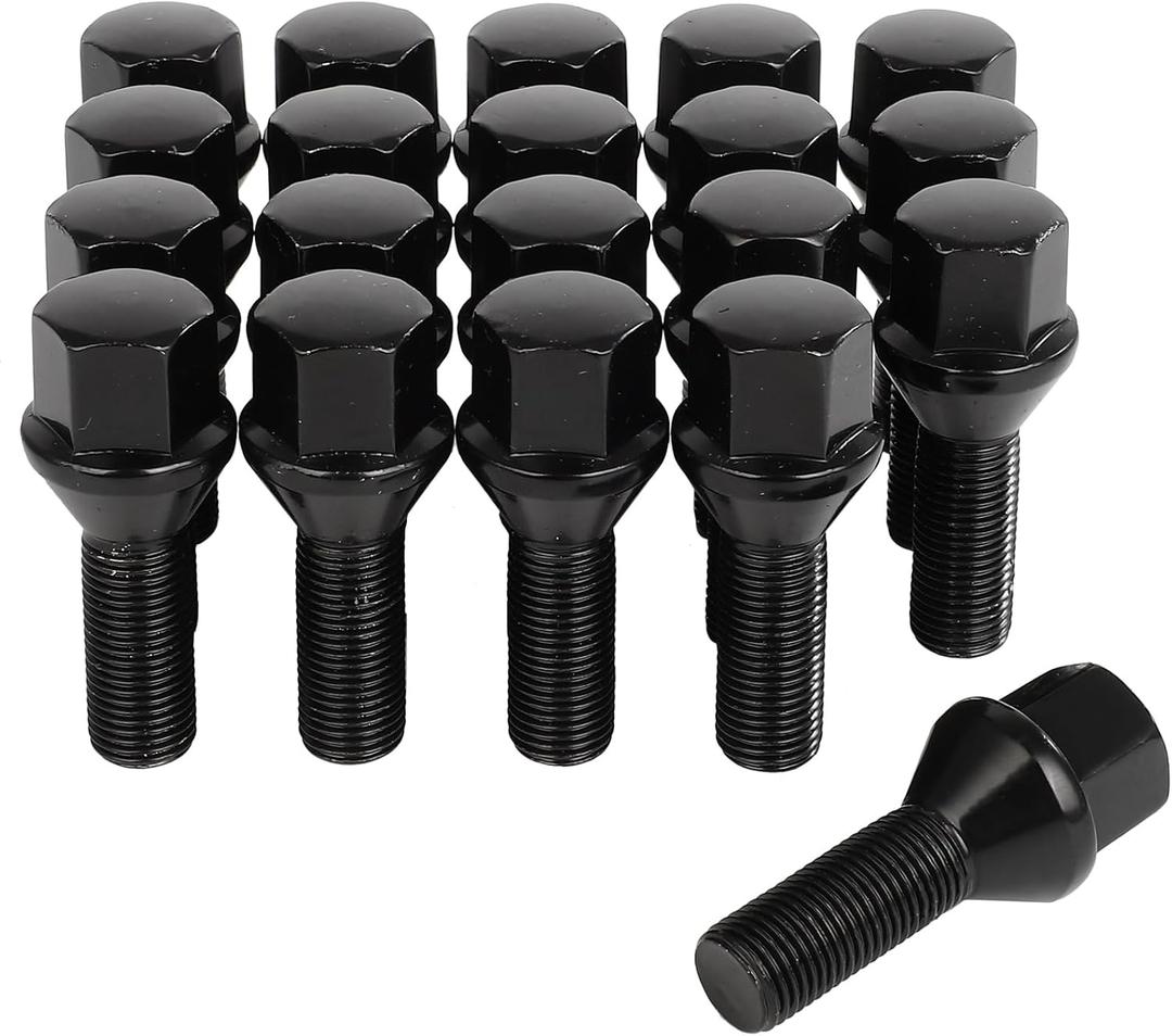 SCITOO 20Pcs Wheel Bolts 12x1.25 Lug Nuts Studs M12x1.25 Black Shank Length 28mm Hex Size17mm Wheel Studs for Jeep Compass for Jeep Renegade for Fiat for Cherokee for Chrysler 200 for Dodge Dart