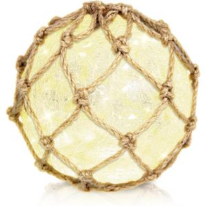 5.91" Glass Fishing Float Night Light  Cracked Glass Ball, Battery Powered Nautical Lamp for Coastal Beach Decor (White)