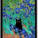 Krtoni Framed Van Gogh Irises Canvas Wall Art, Famous Oil Paintings Garden Flower Black Cat Wall Decor, Impressionism Funny Vintage Print Artwork For Farmhouse Gallery Bathroom 10''L x 8''W