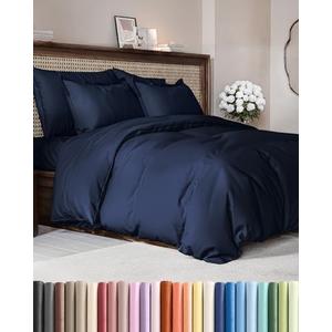 Navy Blue Duvet Cover Queen Size - Extra Soft Queen Size Duvet Cover - Lightweight, Comfy & Breathable - Easy Care & Fade Free with Zipper Closures and Ties - 90" x 90" Inches - Comforter Not Included