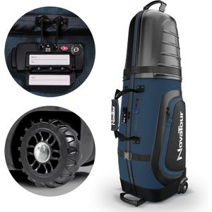 Golf Travel Bag for Airlines: Hard Case Top, Waterproof Zippers, 1680D Oxford Fabric, Built-in TSA Lock, Oversized Tank Wheels, Lightweight, Easy to Maneuver  Maximum Club Protection (Ocean Blue)
