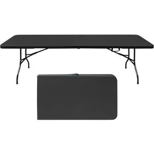 Portable Plastic Folding Table 8ft Heavy Duty White Black Picnic Dining Table Fold-in-Half for Camp Party Kitchen Indoor Outdoor