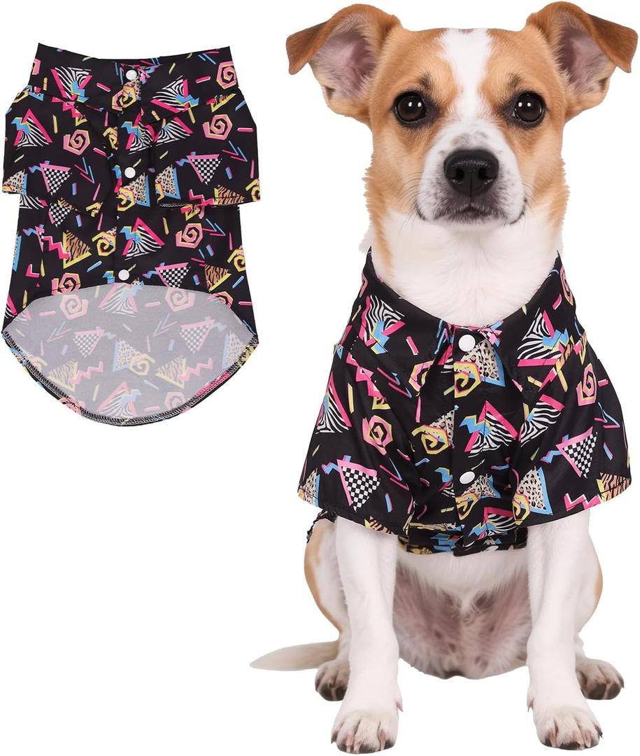80s Dog Costume Hawaiian Shirts - 90s Halloween Retro Disco Breathable Puppy Outfit for Small Medium Dogs (Black, X-Large)