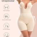 Slimers Backless Shapewear Tummy Control: Low Back Plunge Shapewear Bodysuit - Slimming Built-In Bra Full Body shaper Woman (Beige, L)