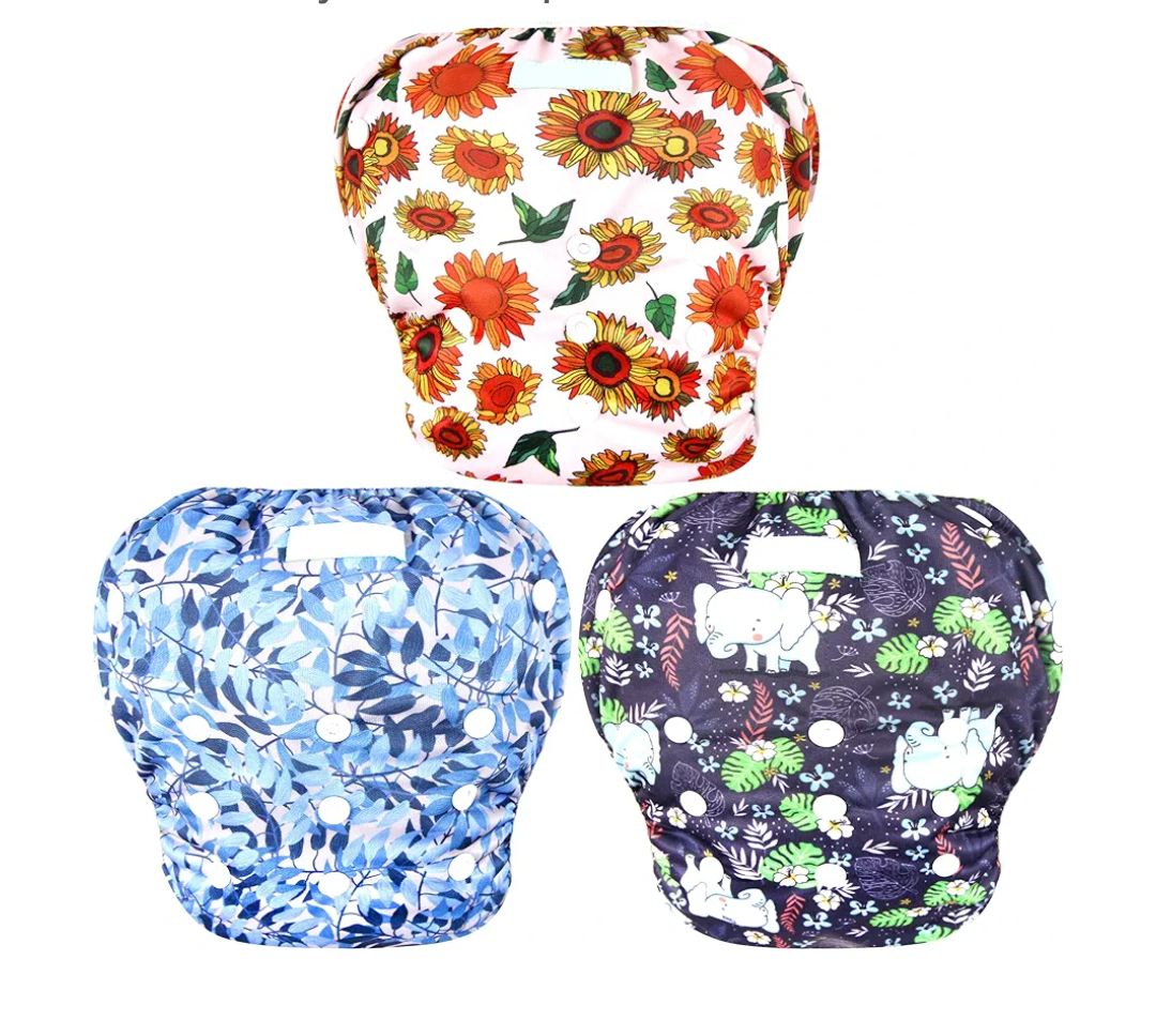 Wegreeco Baby & Toddler Snap One Size Adjustable Reusable Baby Swim Diaper (Plant, Small, 3 Pack)