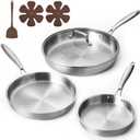 CAROTE 7-Piece Tri-Ply Stainless Steel Frying Pan Set, Skillet Set 8"/10"/12", Induction Compatible, Oven & Dishwasher Safe, Silver Handle