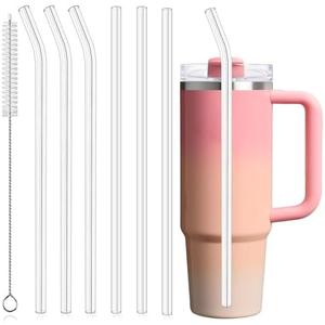 6-Pack 10.5 inch Replacement Straws for Stanley & Yeti 30oz Cup Tumbler, Food Grade Tritan Plastic Reusable Straws with Cleaning Brush, Clear Long Straw for Drinking Smoothie, Cocktails, Juice