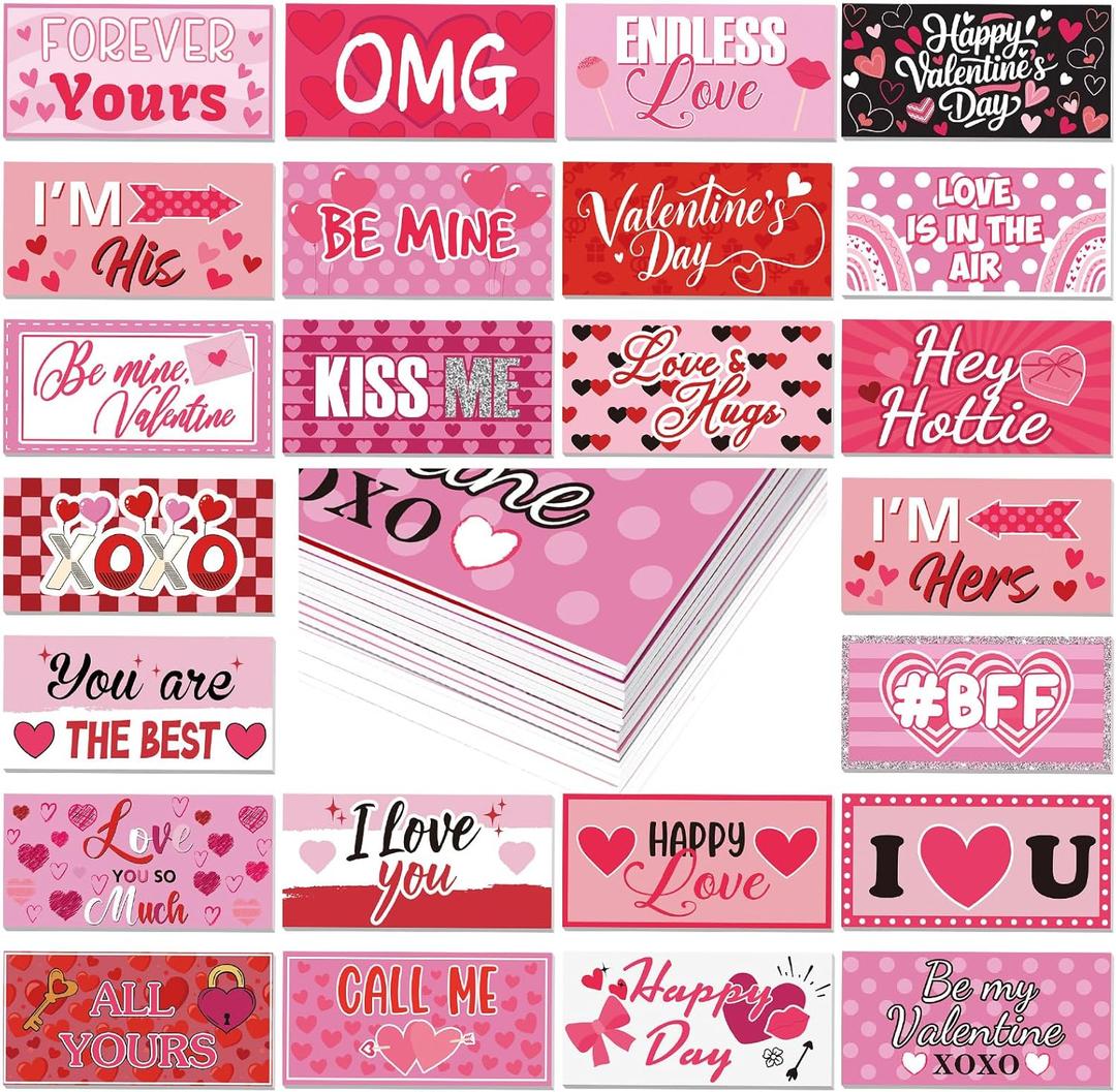 24 Designs Valentines Photo Booth Props Double Sided 11x5.5 Inch Valentine's Day Party Decorations for Photoshoot Photo Booth Props Waterproof Selfie Signs PVC for Galentines Wedding Party Supplies