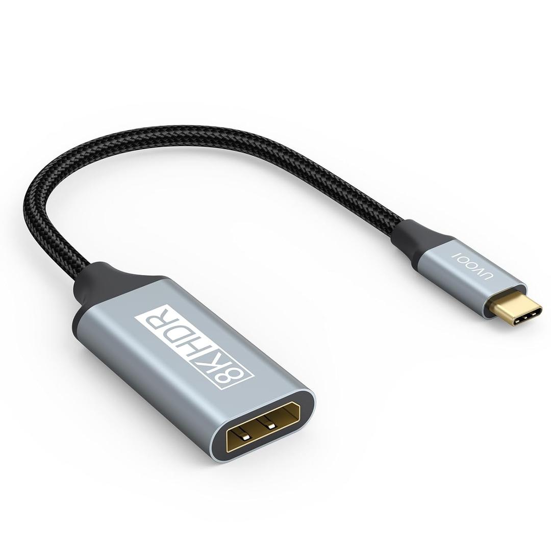 USB C to DisplayPort 1.4 Adapter 8K@60Hz, USBC to DisplayPort Adapter Compatible with Thunderbolt 5/4/3 (4K@240Hz/144Hz, HDR, 32.4Gbps DP) for MacBook Pro/Air, iPad, Surface, iPhone 17/16, XPS