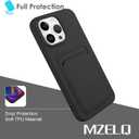 MZELQ Silicone Compatible with iPhone 15 Pro Max Case, Card Holder Camera Protection Cover + Screen Protector, Card Slot Case Designed -Black