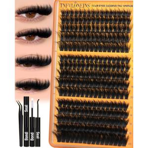 Fluffy Lash Clusters Kit 200D+260D+300D Eyelash Clusters Spikes Lash Extension Kit Thick Eyelash Extension Kit D-Curly Cluster Eyelash Extensions 12-20MM Mink Individual Lashes Cluster by TNFVLONEINS