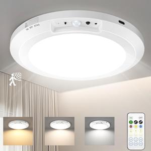 Rechargeable Ceiling Light with Motion Sensor: Battery Operated LED Closet Light with Remote & Timing - Wireless Dimmable Magnetic Mount Shower Lamp for Bathroom/Stairs/Garage/Hallway