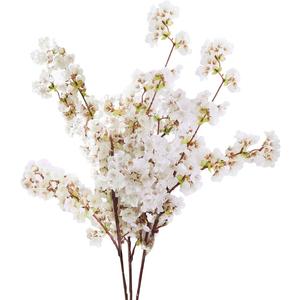 Sunm Boutique Silk Cherry Blossom Branches, Artificial Cherry Blossom Tree Stems Faux Cherry Flowers Vase Arrangements for Wedding Home Decor, Set of 3 (White)