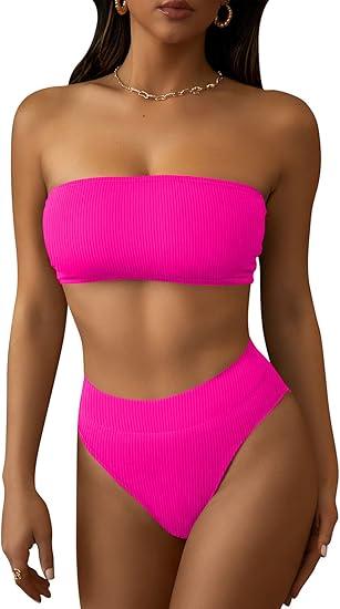 Pink Queen Women's Ribbed High quality Bikini Pink L