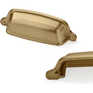 6 Pack 3 inch(76 mm) Brushed Brass Cabinet Cup Pulls Brushed Gold Drawer Pulls Kitchen Hardware Cabinet Handles Drawer Handles Knobs Cup Pull.