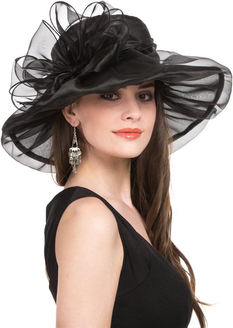 SAFERIN Women's Organza Church Kentucky Derby Fascinator Bridal Tea Party Wedding Hat (Black)