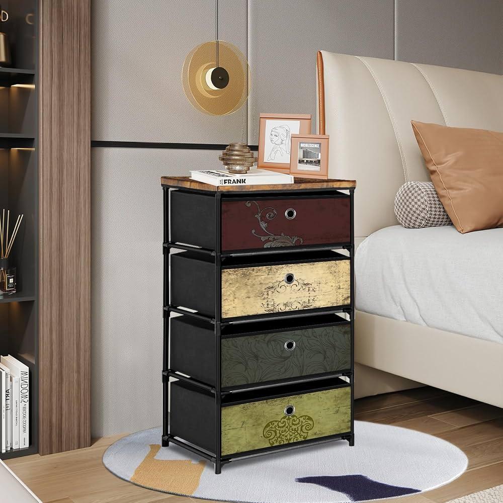 VASICAR Nightstand with 4 Drawers, Clothes Storage Organizer, Small Fabric Dresser for Bedroom, Closet, Entryway, Hallway, Nursery, Dorm